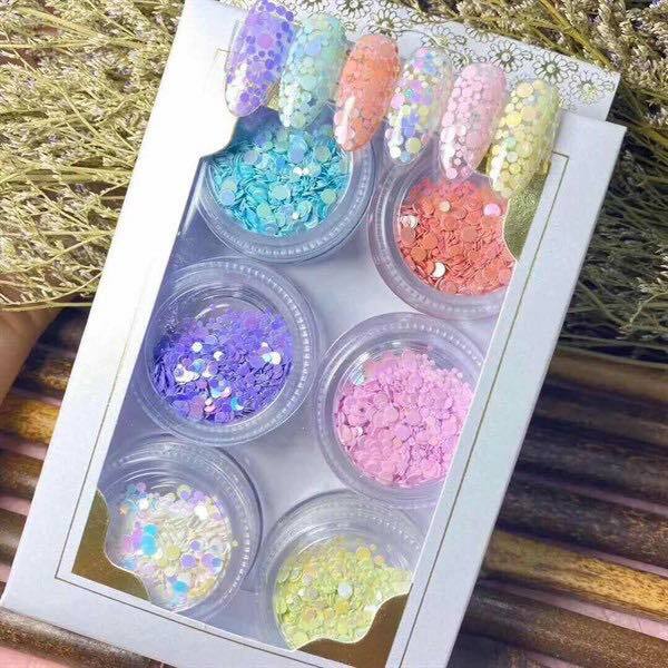 6 Colors Pastel Glitter Dot Nail Art Nail Decoration Set