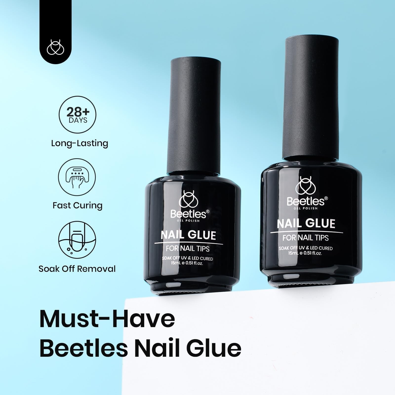 beetles Gel Polish 9 In 1 Nail Glue for Clear 0.5 Fl Oz (Pack of 2)