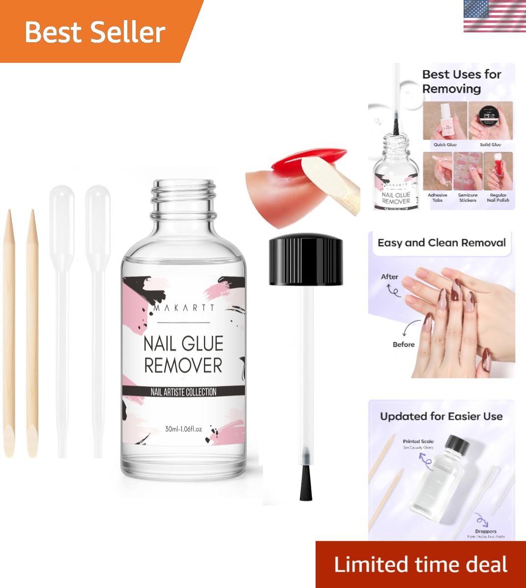 Quick Nail Glue Remover – 30ML Brush-On Solution for Easy Press On Nail Removal