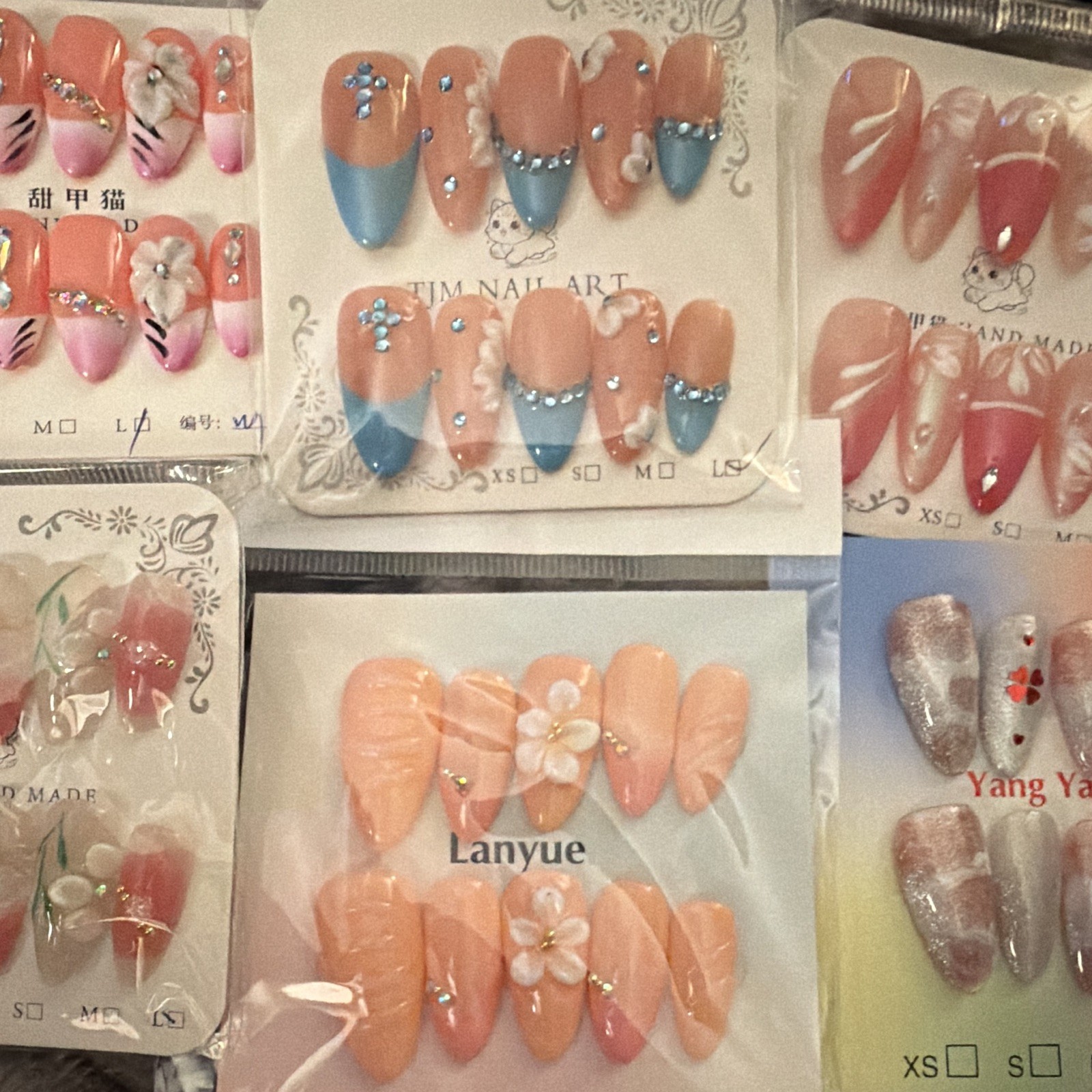 Press-On Nails Size large 3D Floral Multicolor Full Cover Pre-Designed
