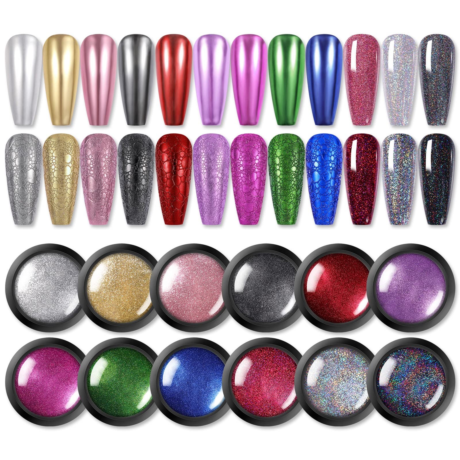 Mirror Chrome Nail Powder Set 12 Colors Metallic Mirror Effect Nail Powder Ho…