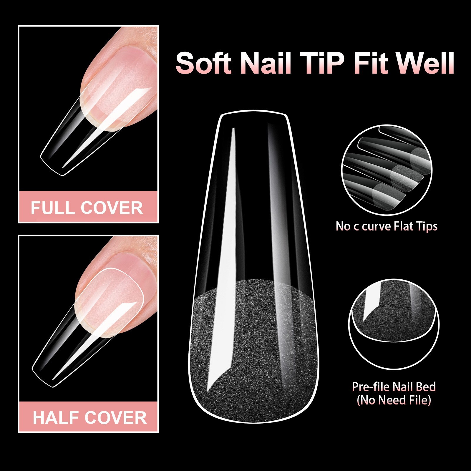 100pcs False Nail Tips Stiletto Almond Coffin Fake Nails Acrylic Half Full Cover