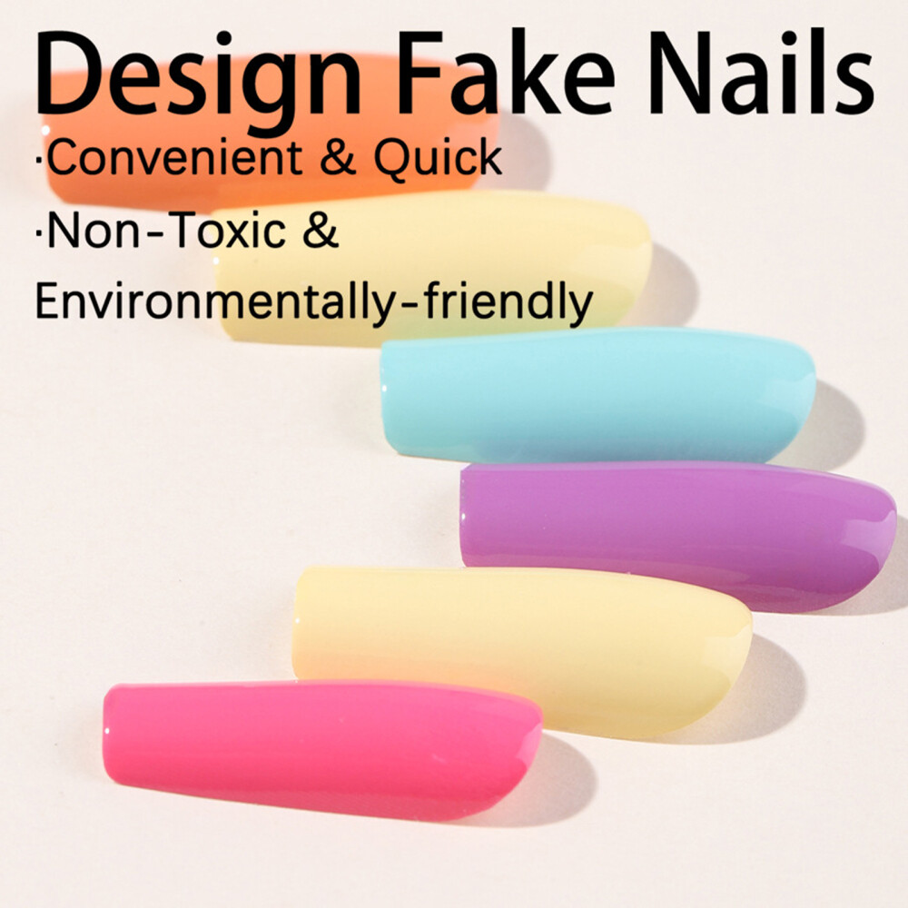 Solid Colorful Long Fake Nails with Harmless and Smooth Edge Nails for Women