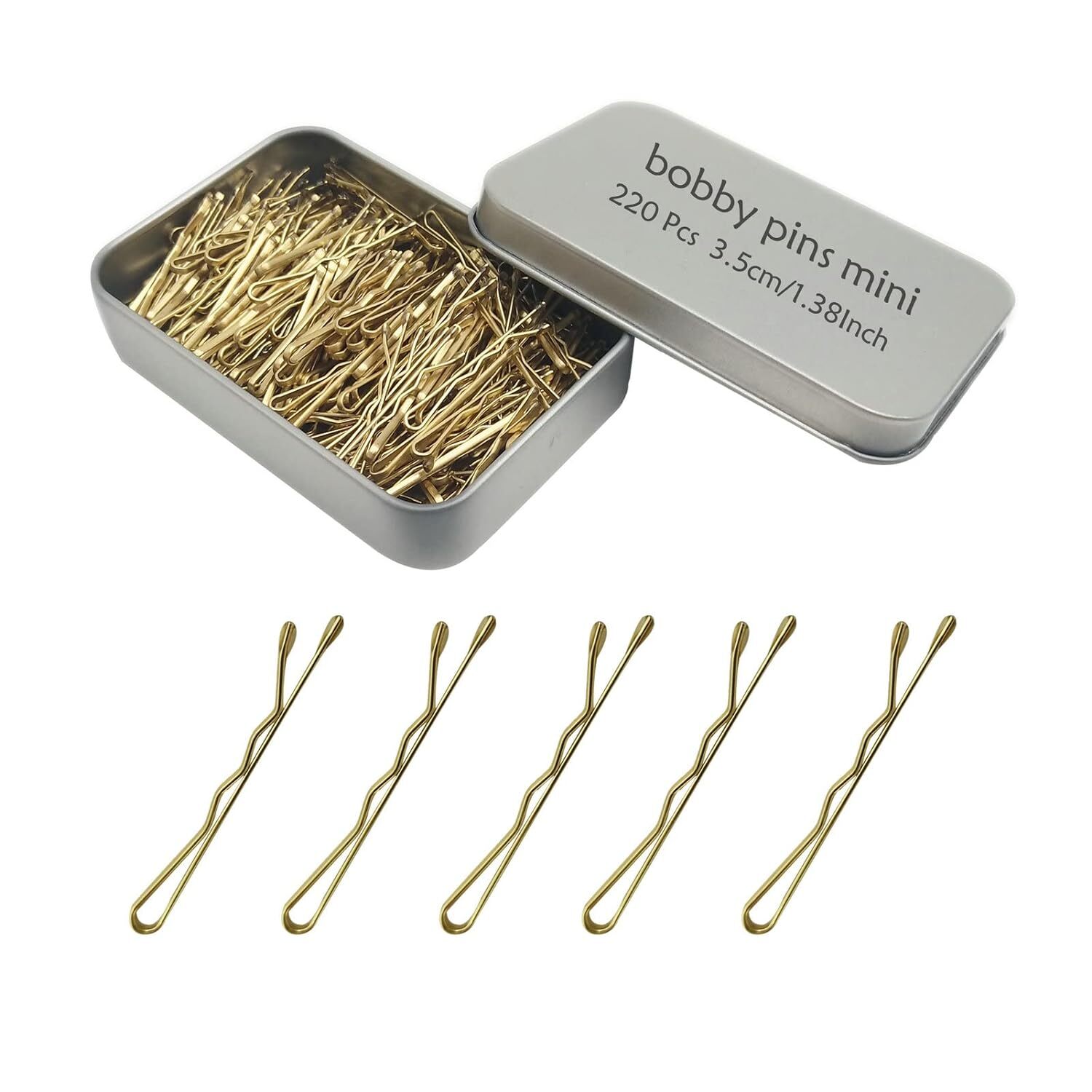 220 Count Mini Wavy 1.38 Inch Blonde Bobby Pins, YINGFENG Gold（1.38inch）