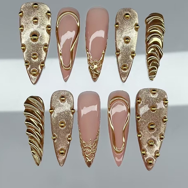 1Set Press on French Tip Nail Art Stickers 3D Cats Eye Molten Sunset False Nail