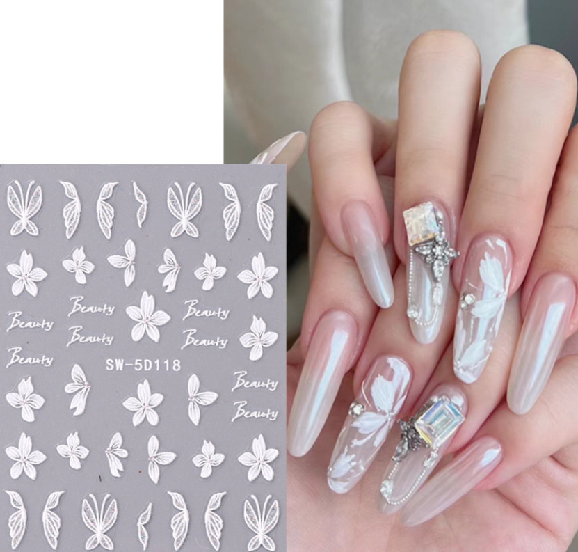 5D Embossed Daisy Tulip Butterfly Camellia Flower Nail Art Stickers Manicure