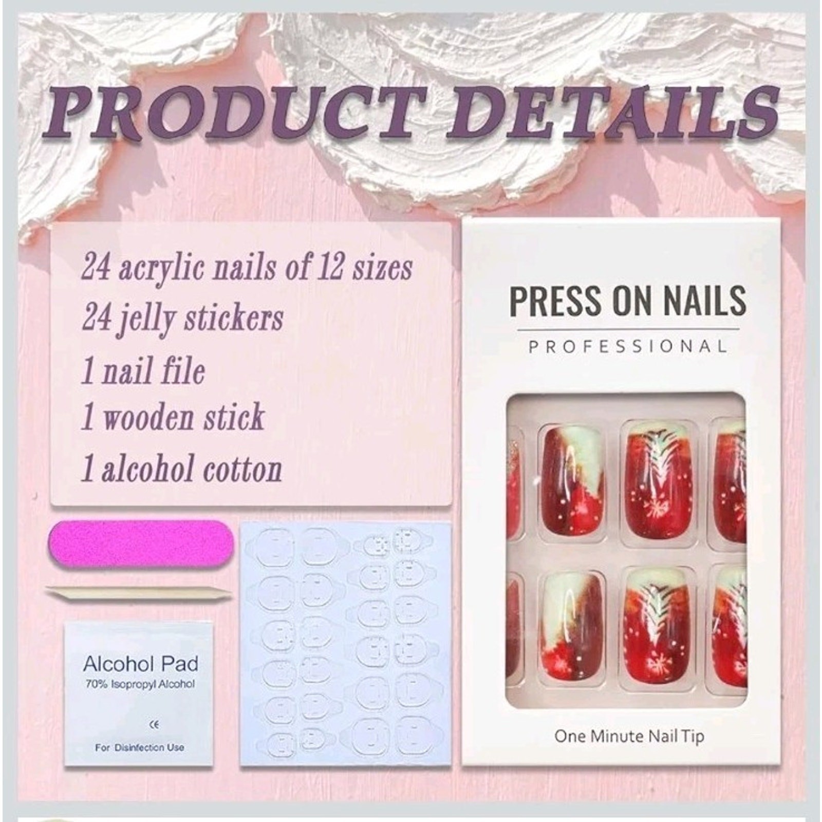 Christmas Press on Nails Medium Square SWEKKE Red & Gold Fake Nails Winter False