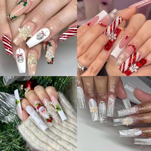 16 Pcs Christmas Nail Charms for Acrylic Nails – Gold Snowflake Hats Bell-11