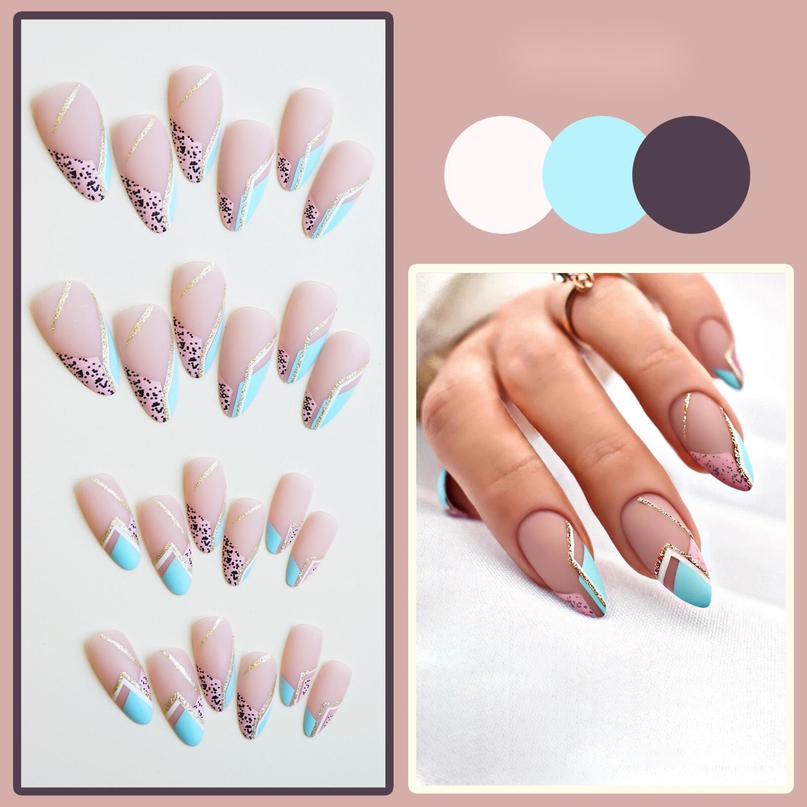 New Year Almond Nails Yellow and green Wearable Nail Tips, 24 Pieces, Gift