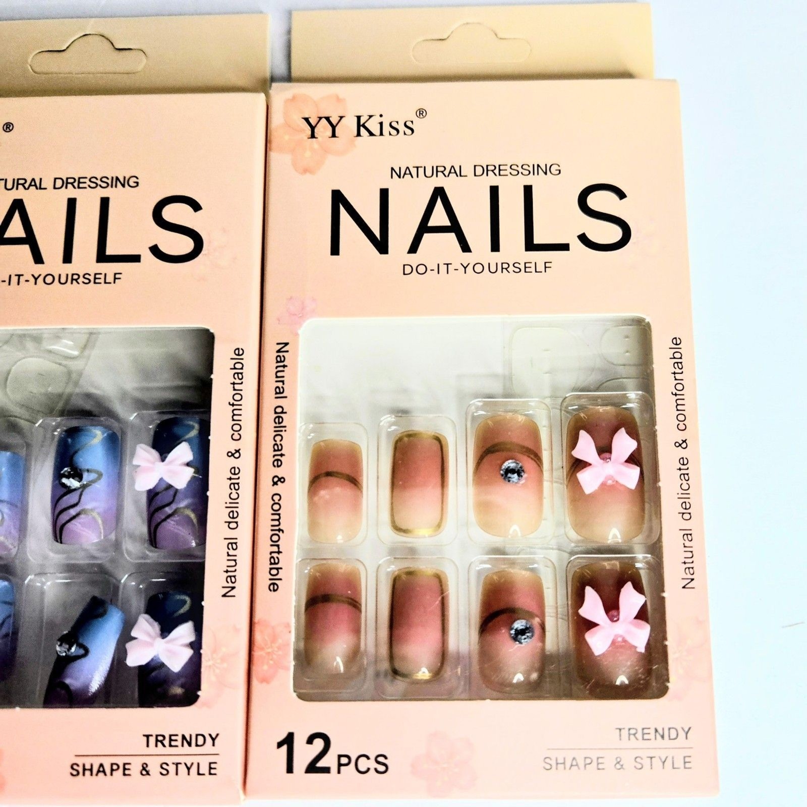 PRESS-ON NAILS Pack of 3 Set with 12 Pieces Each YY Kiss Natural Dress NEW NIB