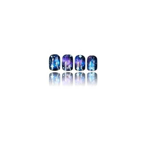 24Pcs Dark Starry Sky Press on Nails – Short Square Fake Nails with Moon a11