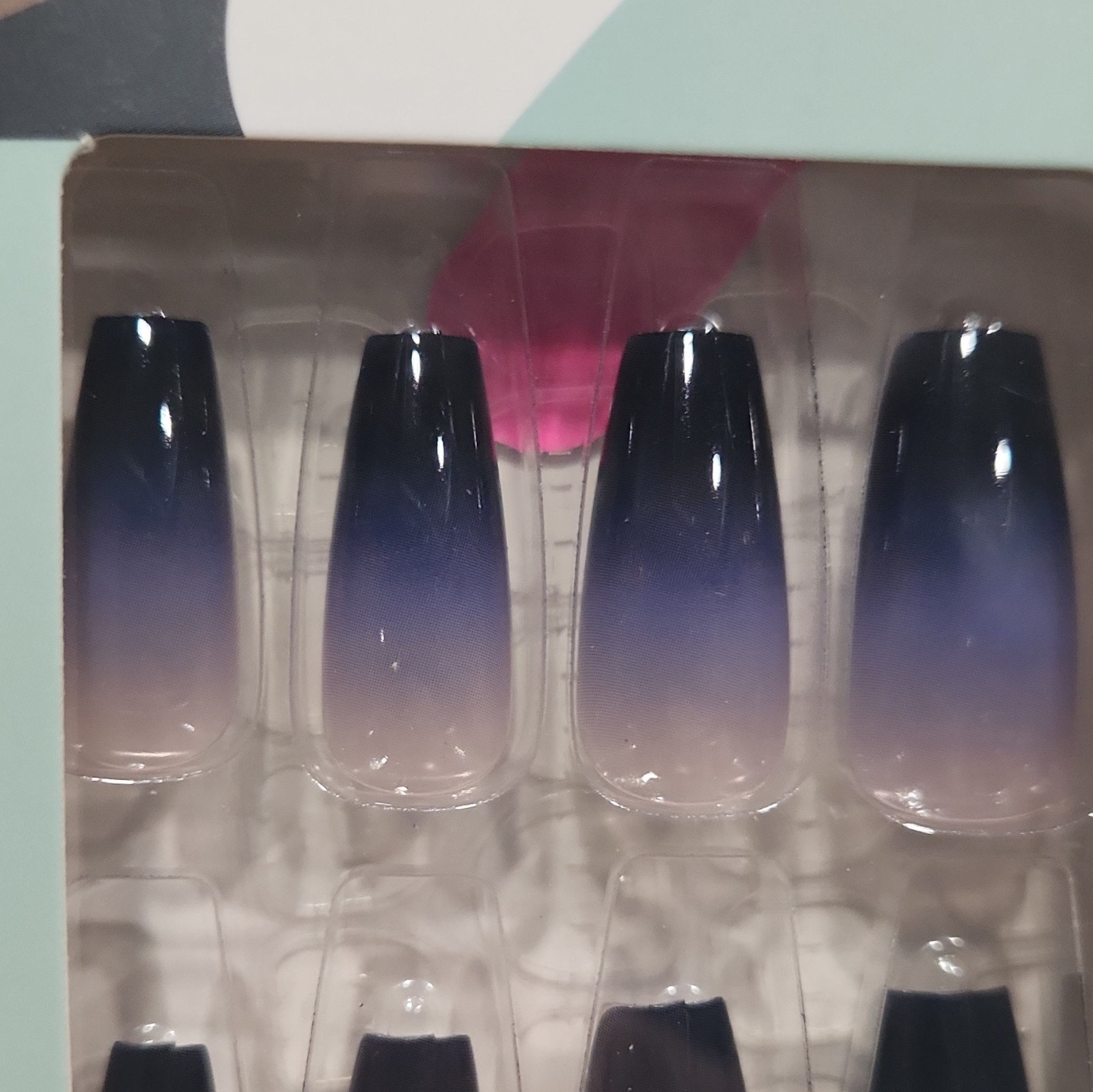 4 pack Pre-Designed Blue/Purple Ombre Full Cover Press-On Nails for Finger