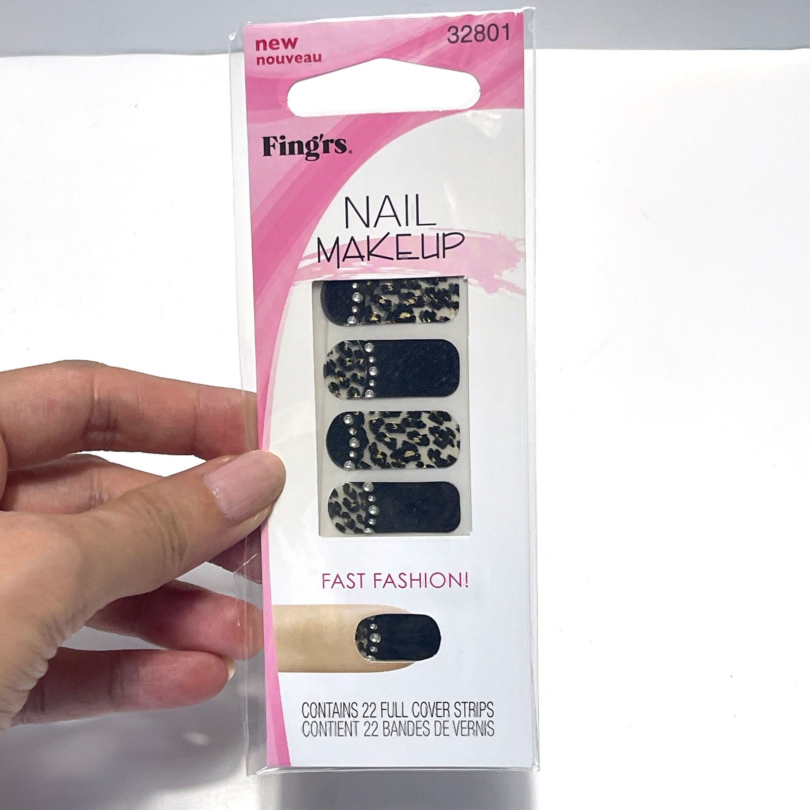 FING’RS NEW Nail Art Stickers Black Glitters Leopard Sets for 4