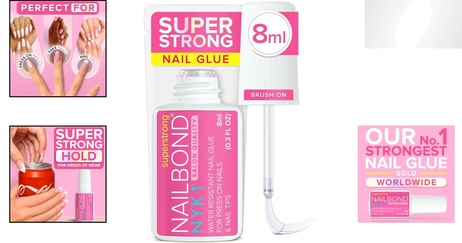 Ultra-Strong Nail Glue – 8ml Brush On for Effortless Press On Nail Applications