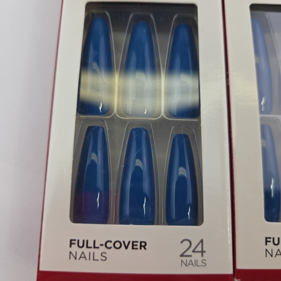 Lot of 2 Kiss Salon Color Nails FANTASTIC DISGUISE Extra Long Blue Full Cover