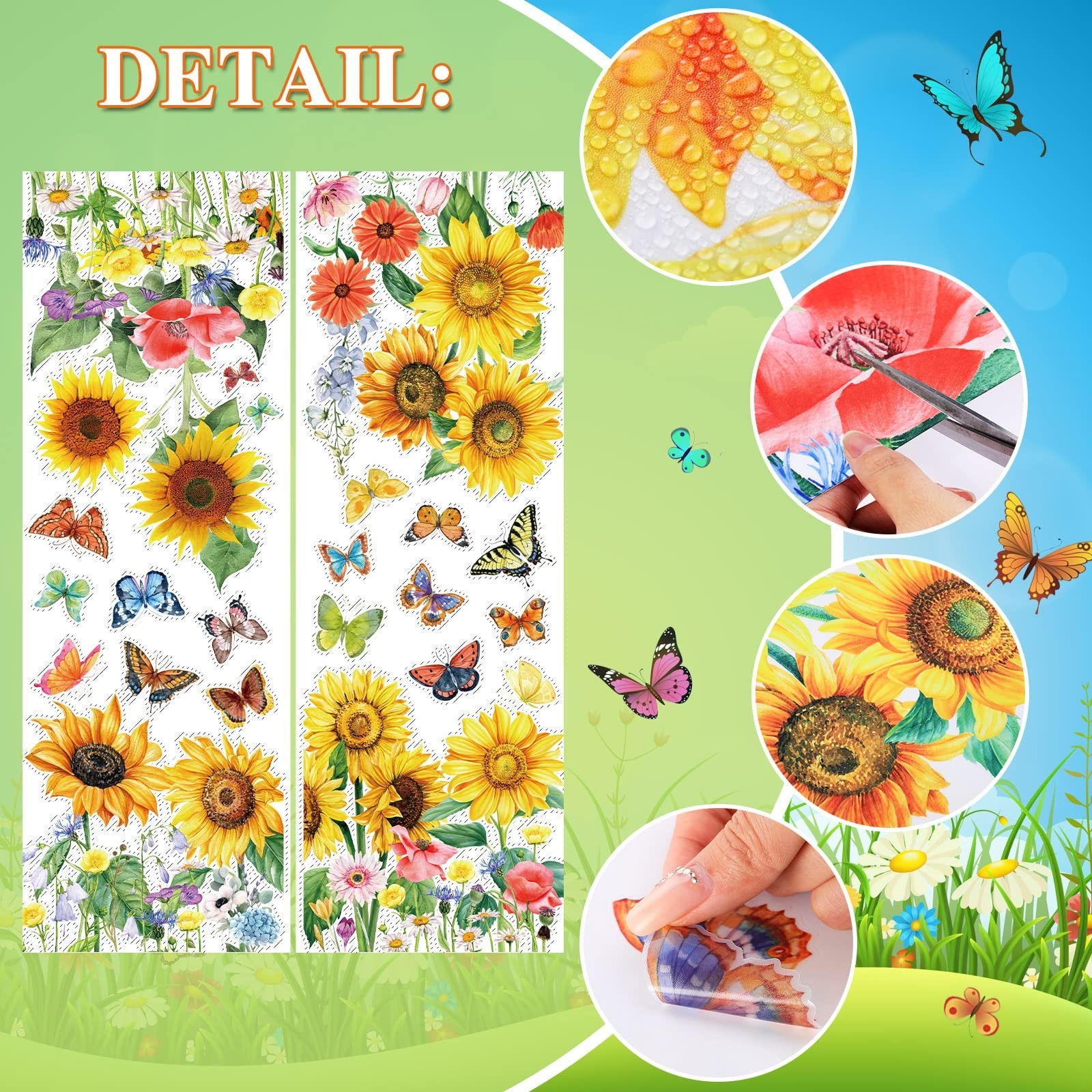 2 Sheets Flowers Butterflies Wall Decals Chrysanthemums Sunflowers Botanical …