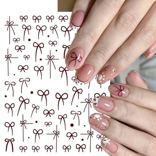 6 Sheets Valentines Day Nail Art Stickers Decals Black White Red wine red bow