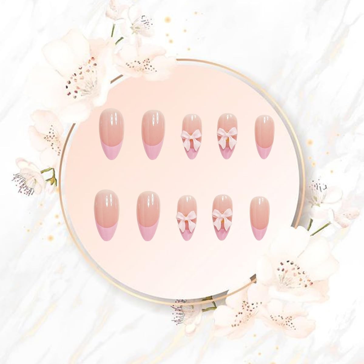 24pcs French Tip Press on Nails Short Almond 0.13 Fl Oz (Pack of 24), Pink