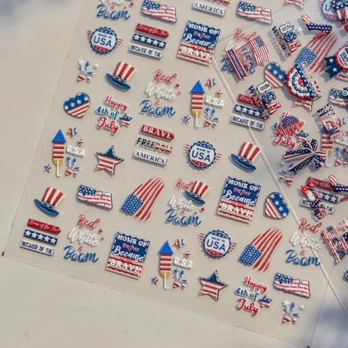 4th of July Nail Stickers Self-Adhesive Red Blue USA Flag Nail Regular Qwe-46