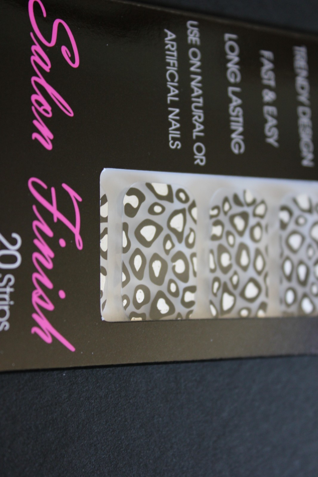 20 Trendy Cala Nail Strips Black & Silver Leopard natural or artificial Nails