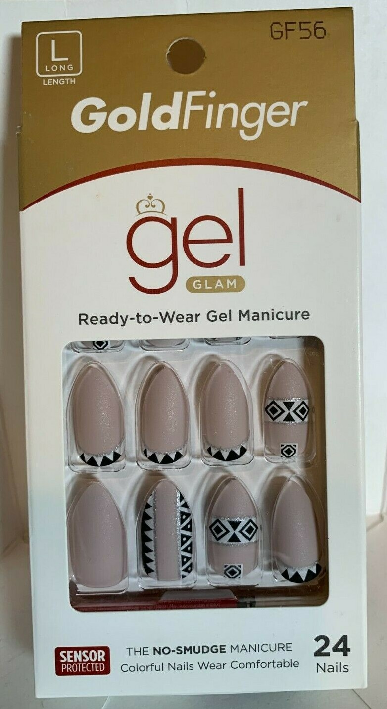 Gold Finger Nails Manicure Long Nude with tribal almond details glam