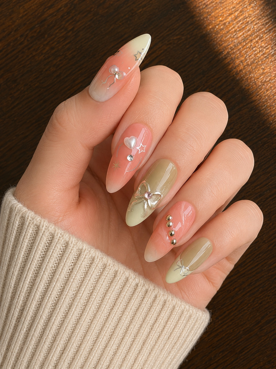 Enchanted Pink Nails | Pink French Tip |Medium almond nail | 10-Piece Set