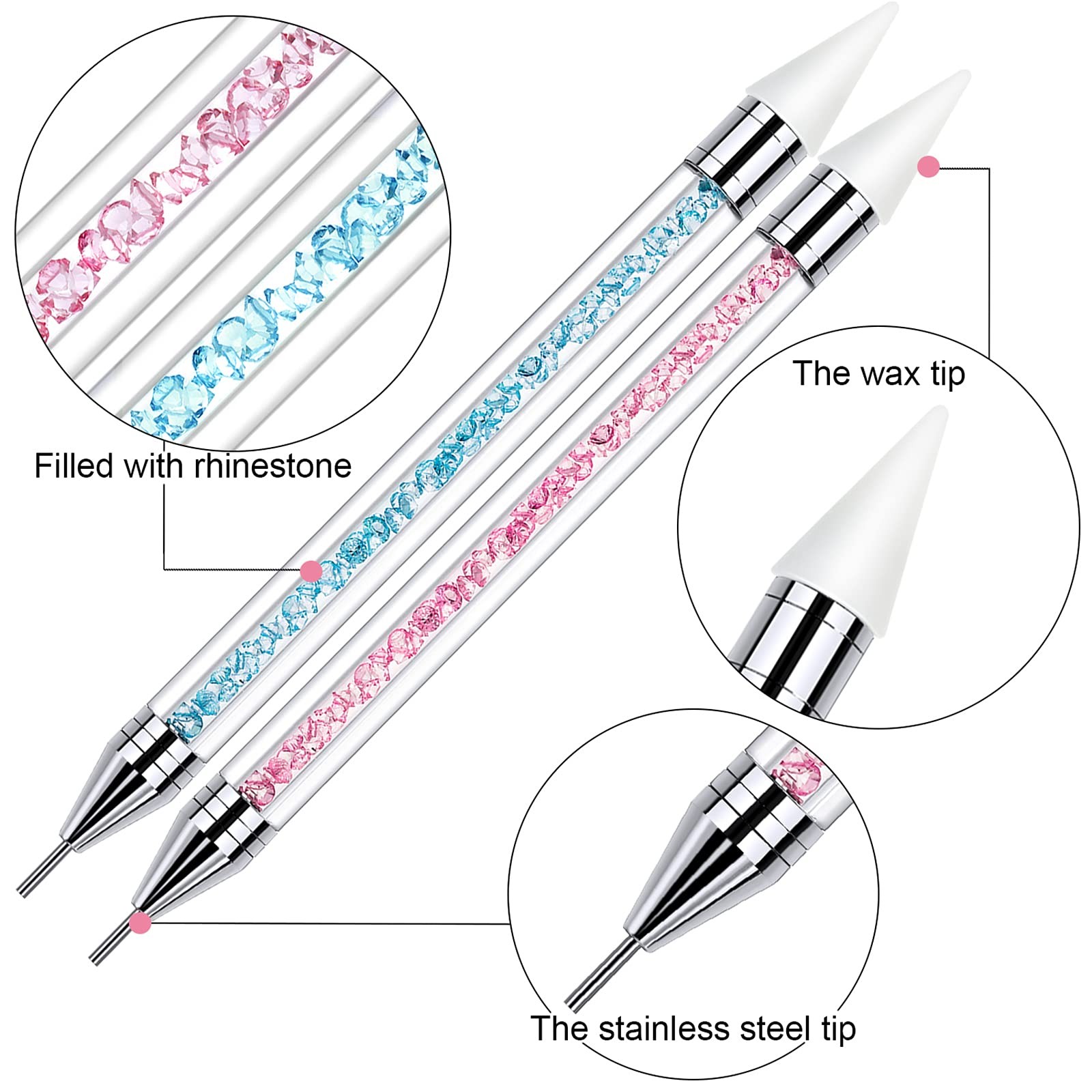 2 Pieces Rhinestone Picker Dotting Pen, Dualended Rhinestone Gems Crystals St…