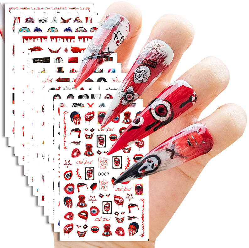 Nail art 3D stickers Skull skeleton Zombies pumpkin RIP ghost Halloween DIY NH15