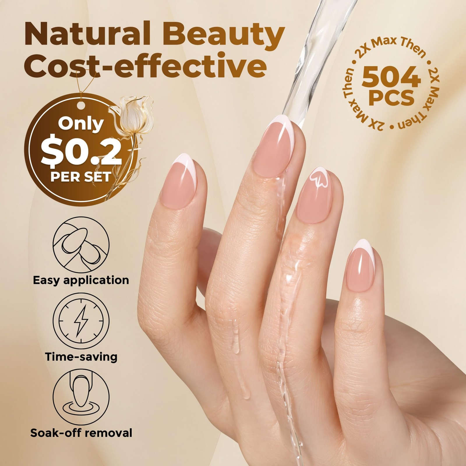 UNA GELLA Extra Short Almond Nail Tips Full Cover 504 Count (Pack of 1)
