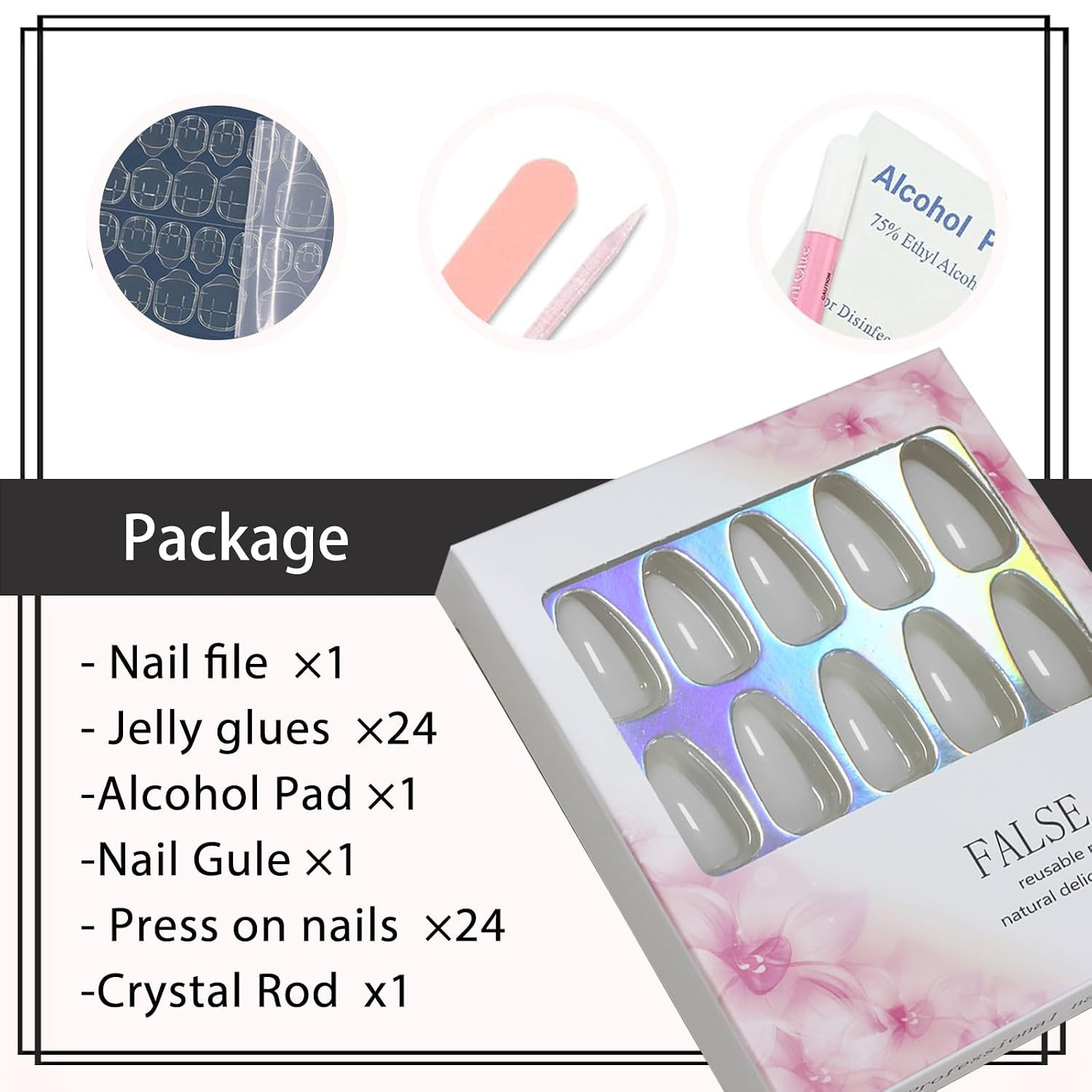 Milky White Almond Press on Nails Medium Fake Nails for Women | Glossy, Acrylic