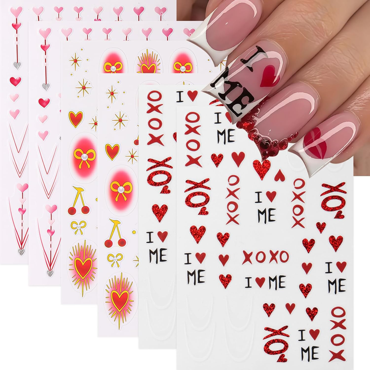 6 Sheets Gold Star Nail Stickers for Nail Art 3D Self Adhesive Moon Heart Nail A