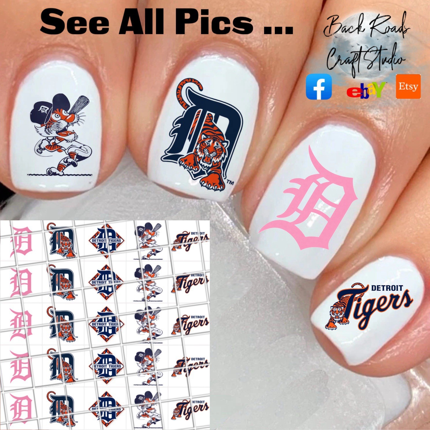 Detroit Tigers Waterslide Nail Art Decals Set Of 50 Instructions