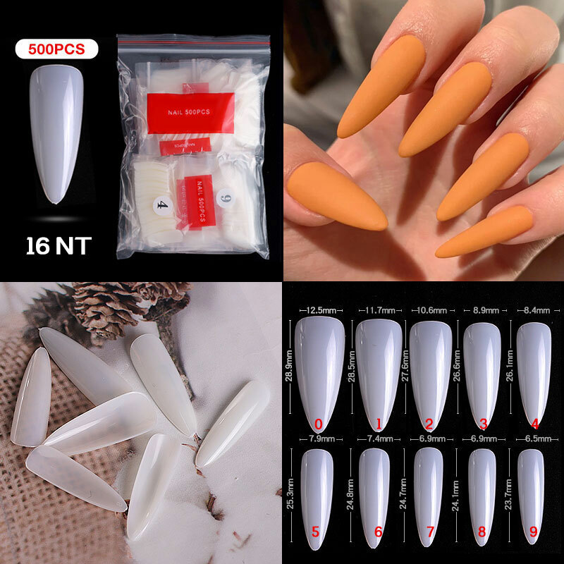 500Pcs French Acrylic False Nail Tips Coffin Stiletto Almond Nails Natural Clear