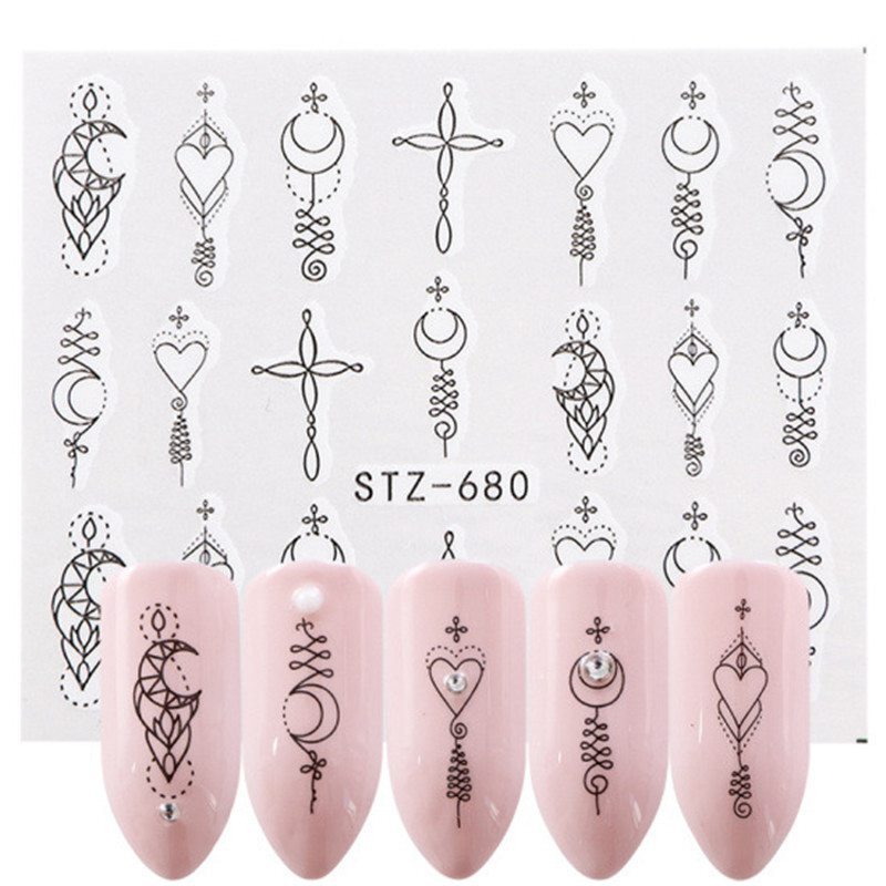 Nail Art Stickers Water Transfers Black Decals Lace Jewellery Design