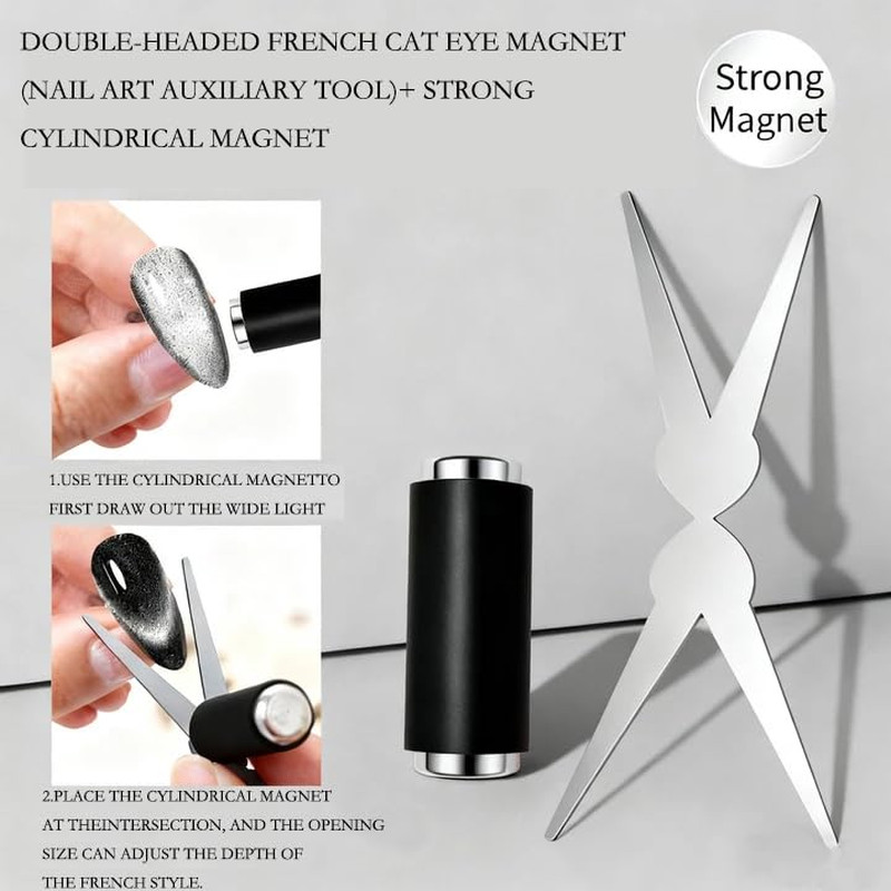 Cat Eye Nail Magnet Tool, 2-In-1 Scissor Shape for French Effect with Cylindrica
