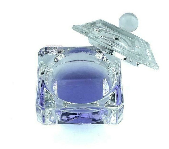 CRYSTAL GLASS DAPPEN DISH POT + LID CUP ACRYLIC LIQUID MONOMER NAILS POWDER UK