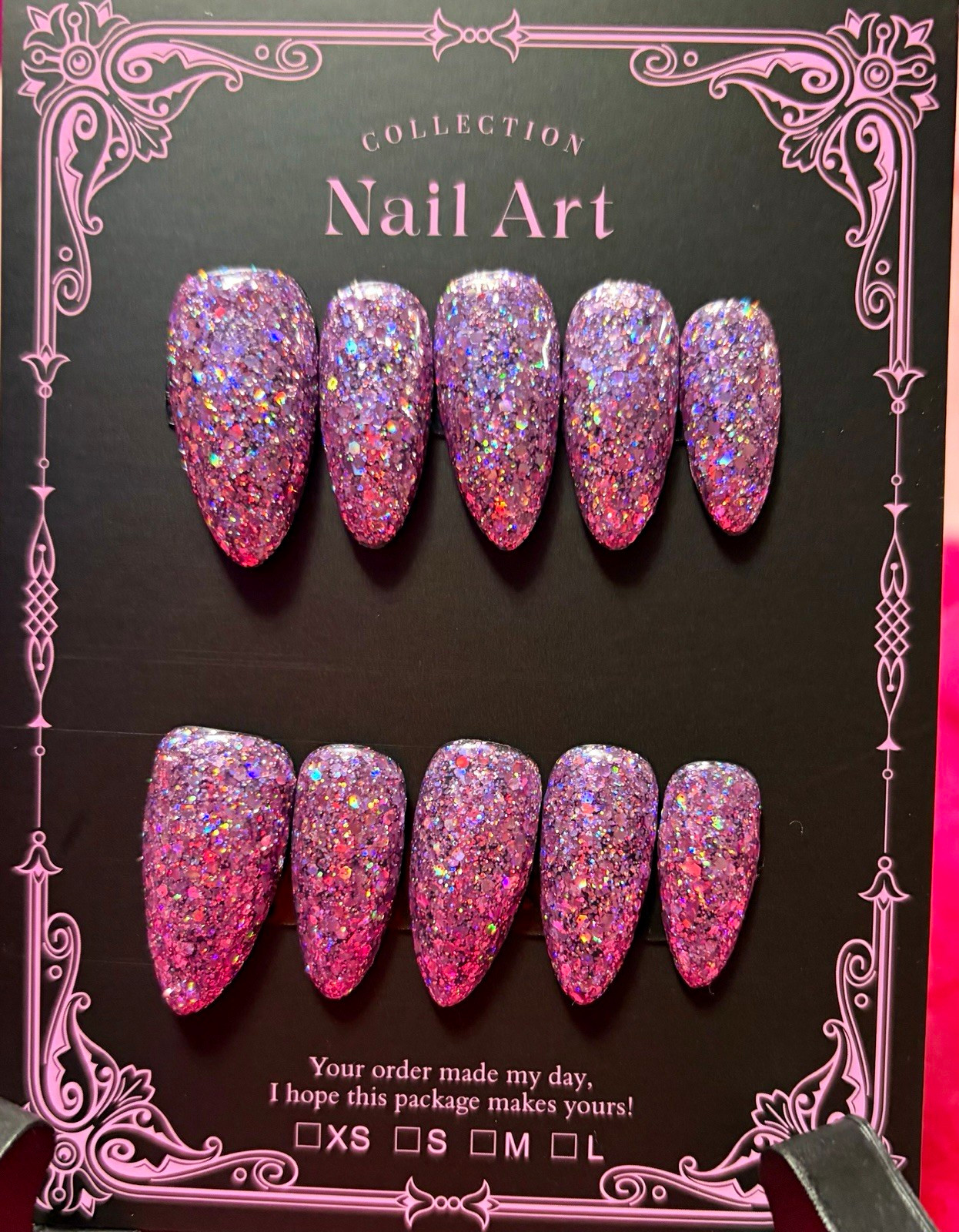 Ombre Glitter Press-On Nails Set, Pink Purple Coffin Long Full Cover