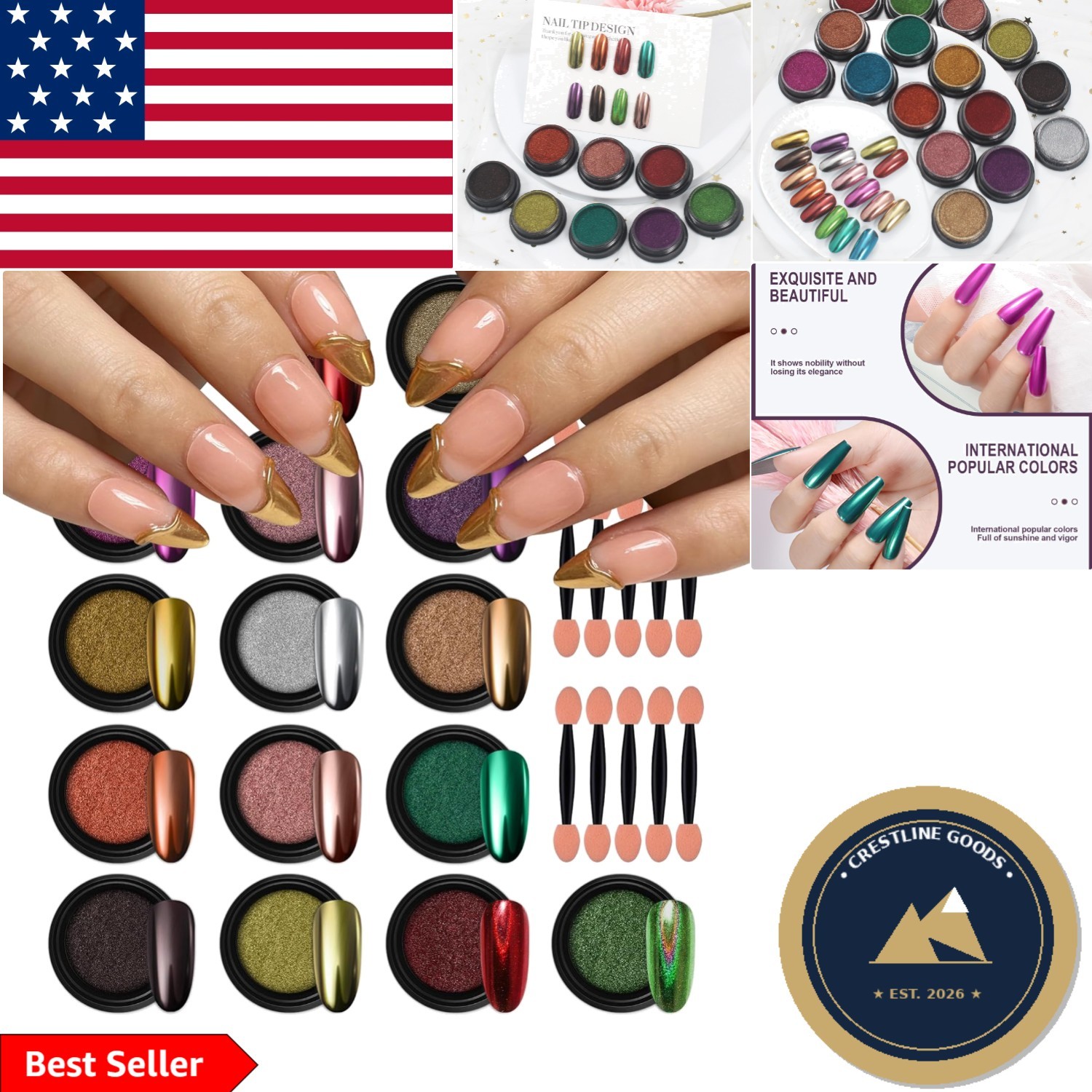 16-Piece Mermaid Nail Pigment Set – Chrome and Holo Powders for Elegant Designs