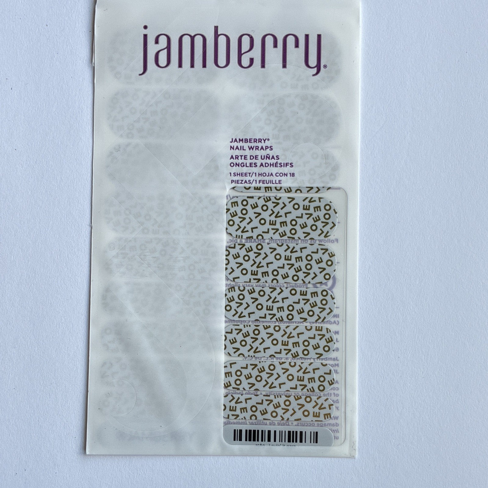 Jamberry Nail Wraps 15A9 “Lovin’ It” 0317 White/Gold Metallic Love Adhesive