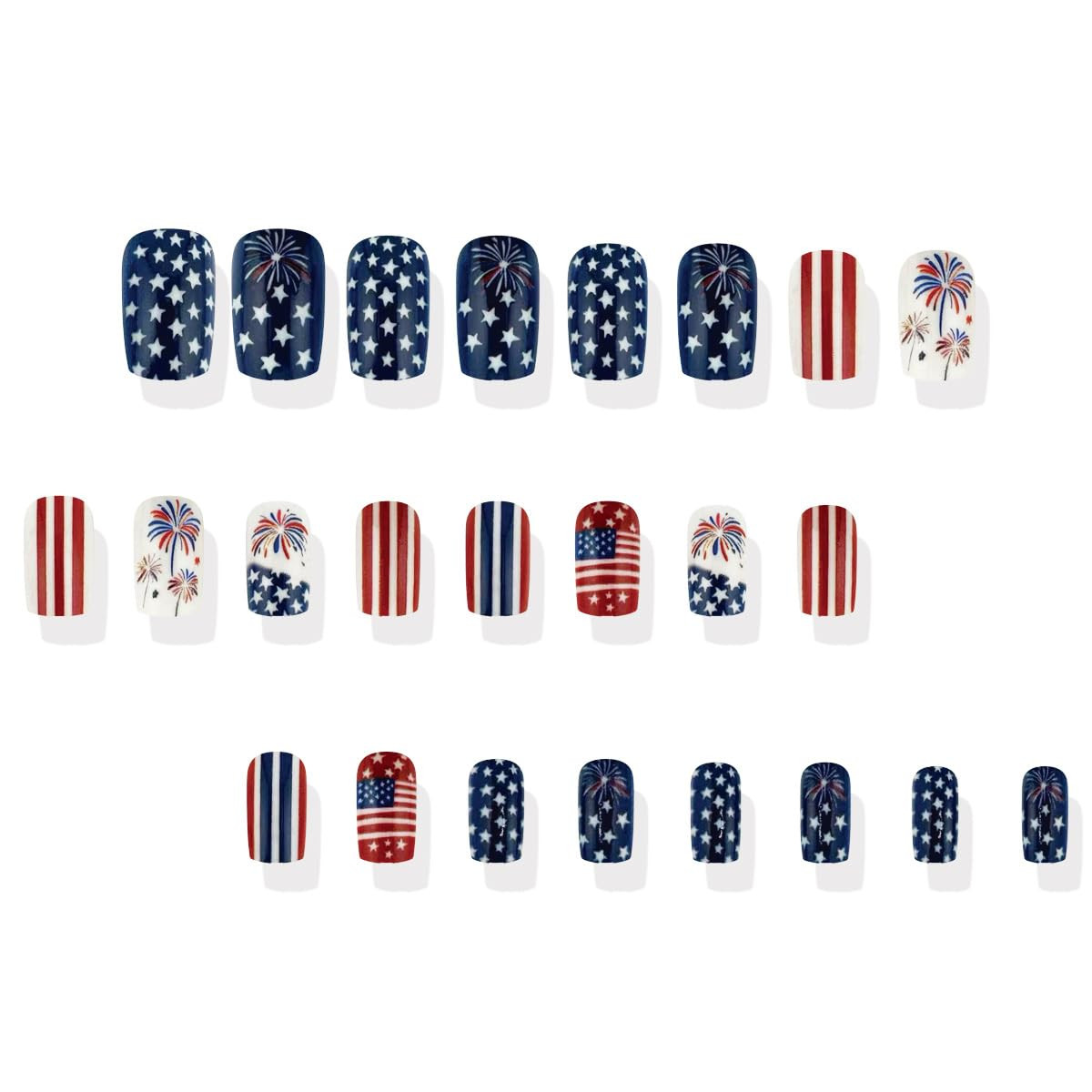 4Th of July Press on Nails Medium Square Fake Nails Independence Day French Tips
