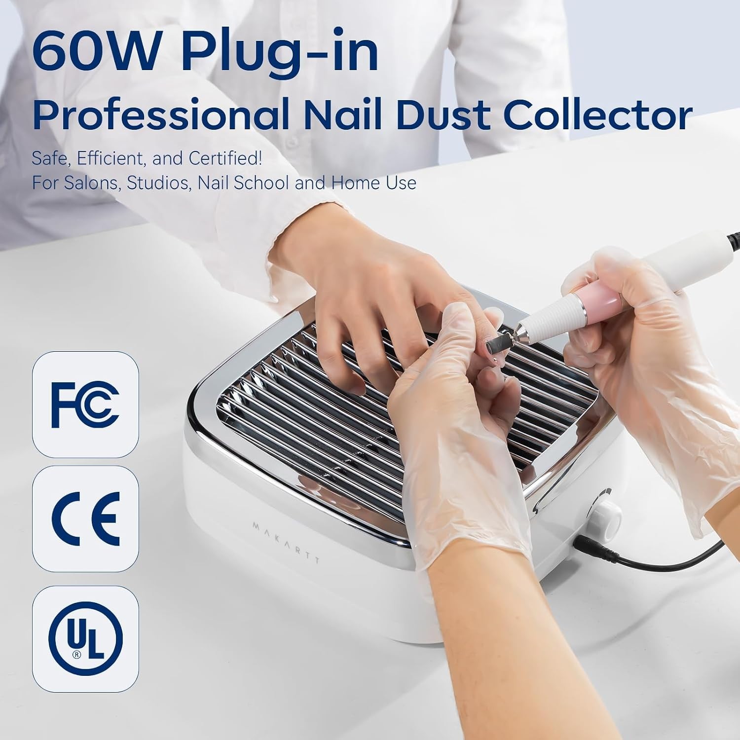 Nail Dust Collector Plug-in 60W Dual Turbines Adjustable Suction Indoor