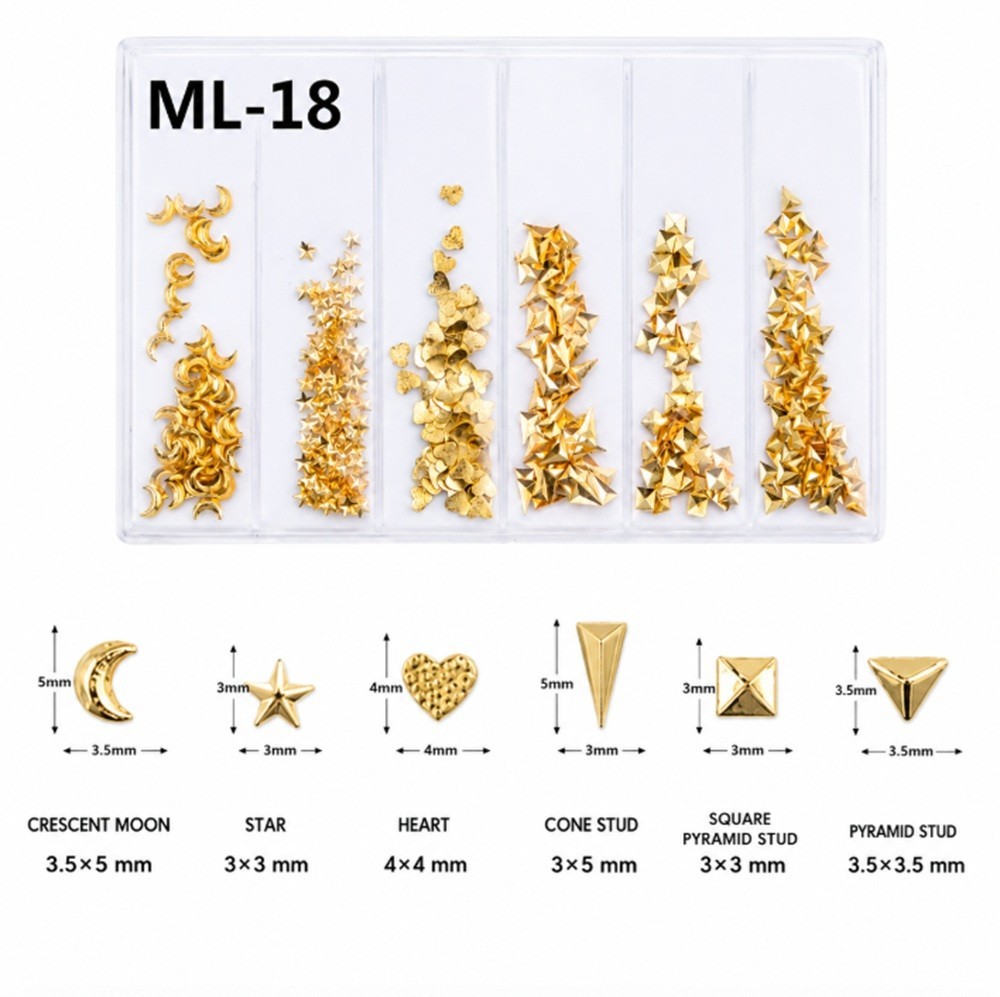 Gold 3D Nail Art Decorations – Ocean Rivets, Shell Rhinestones for Manicure Tips