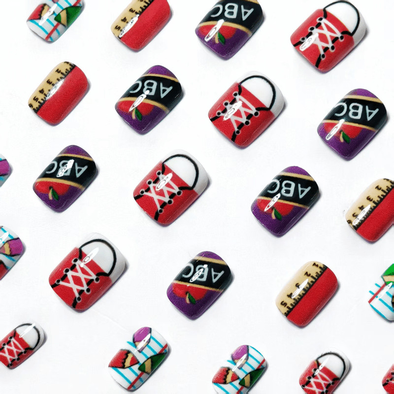 48 Pieces of Short Square A-level Campus Stationery, Wearing Armor, Nail Art