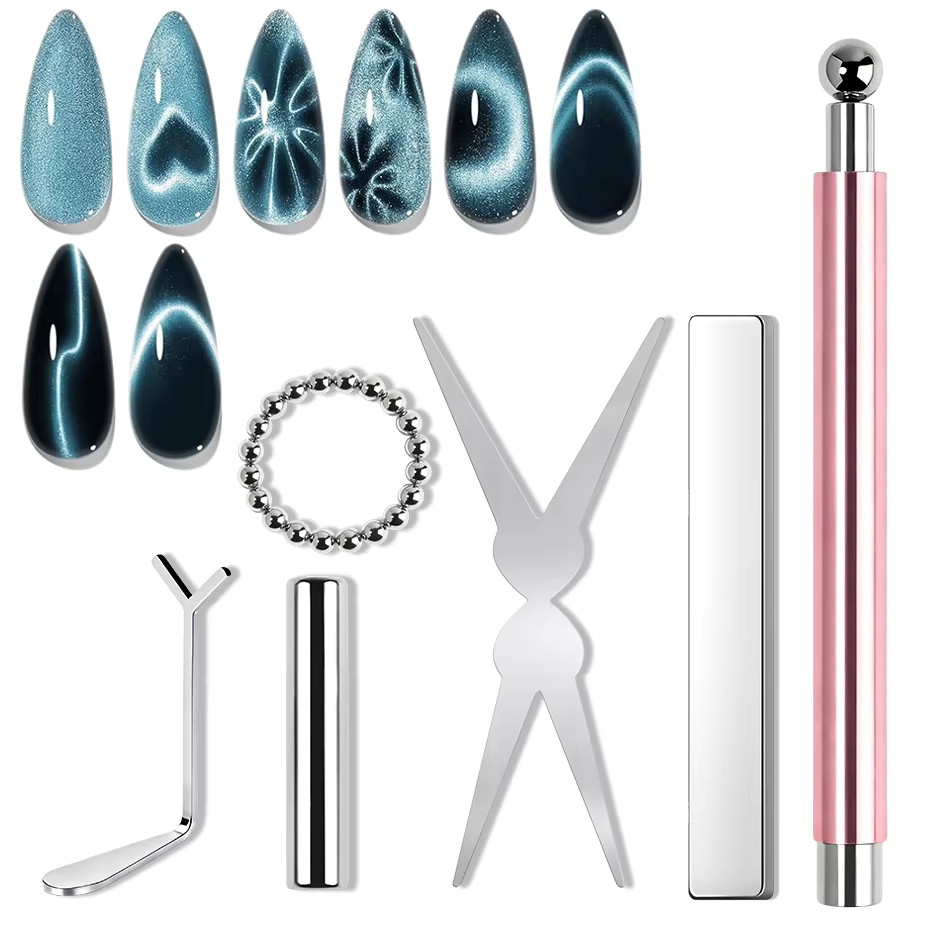 6pcs Cat Eye Nail Magnet Tool Set, French Tips Cat Eye Heart Magnets N
