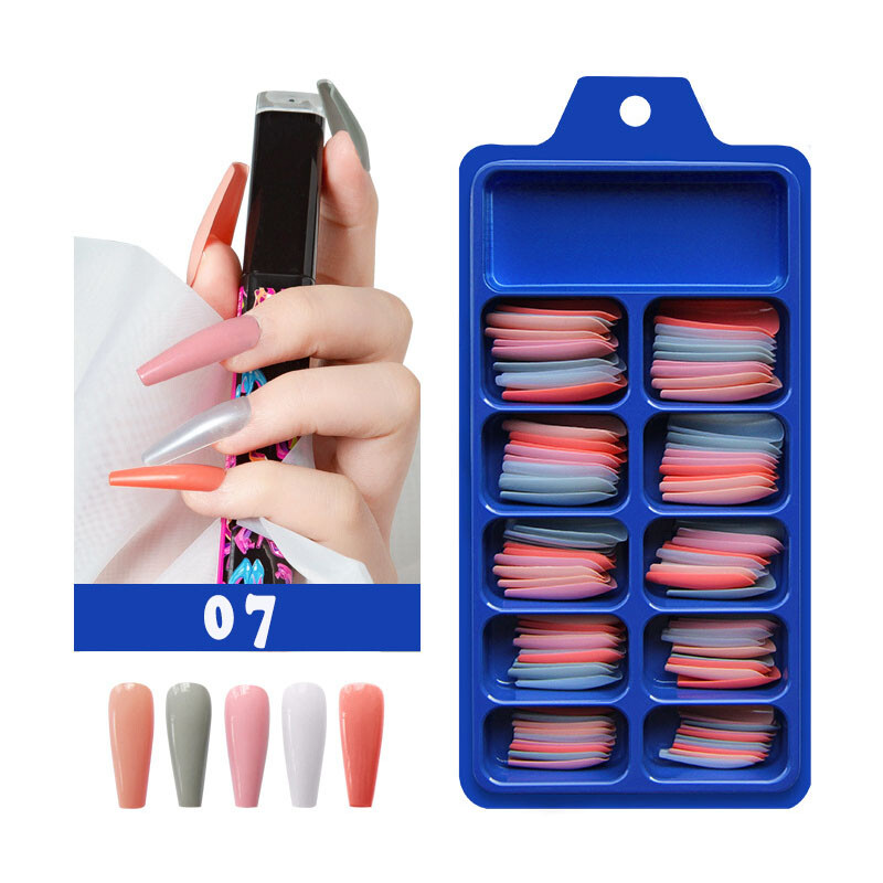 100PCS False Nails Art Tips Long Artificial Fake Stick On Full Cover Reusable