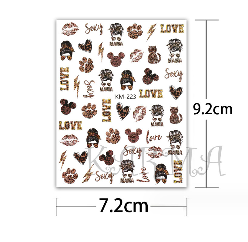 Leopard Lip Heart Wild Animal Nail Stickers 3D Sexy Self Adhesive Decors NH22