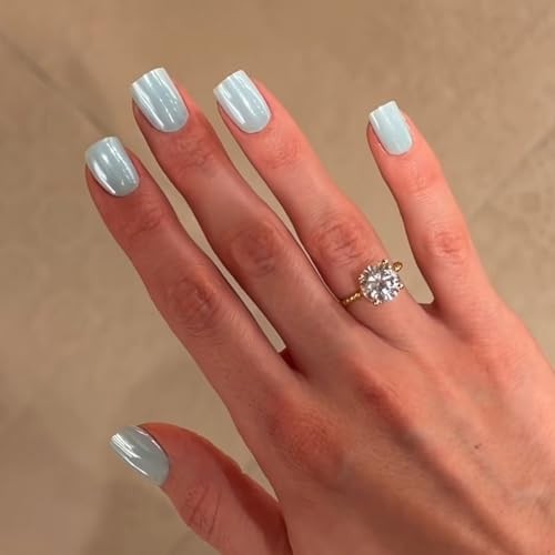 Light Blue Nail Press ons – Short Square Square Nails – Glossy Style03