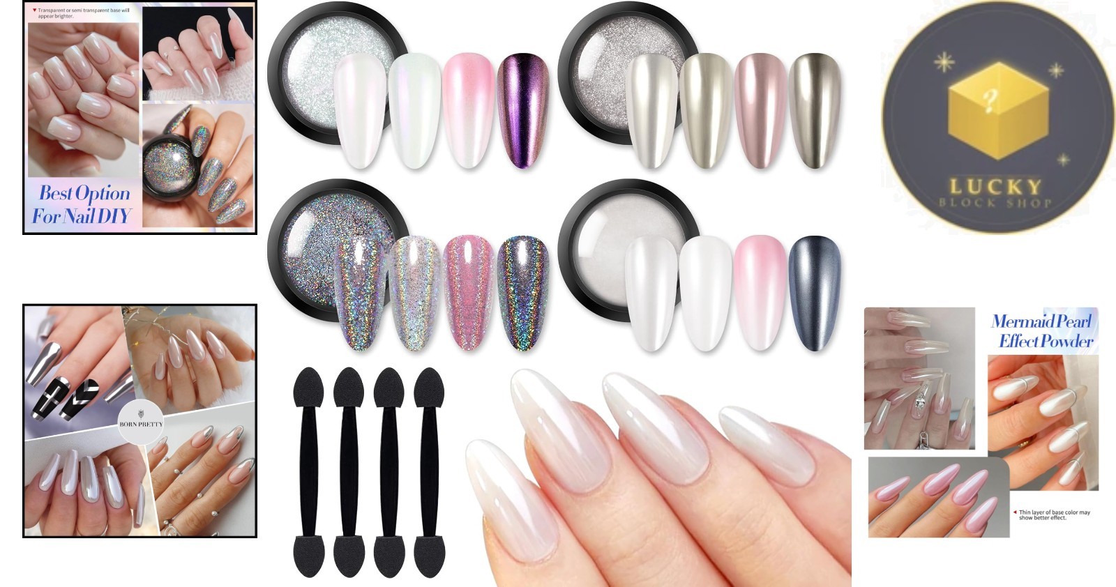 White Pearl Metallic Chrome Nail Powder – 4 Boxes of Glittering Perfection