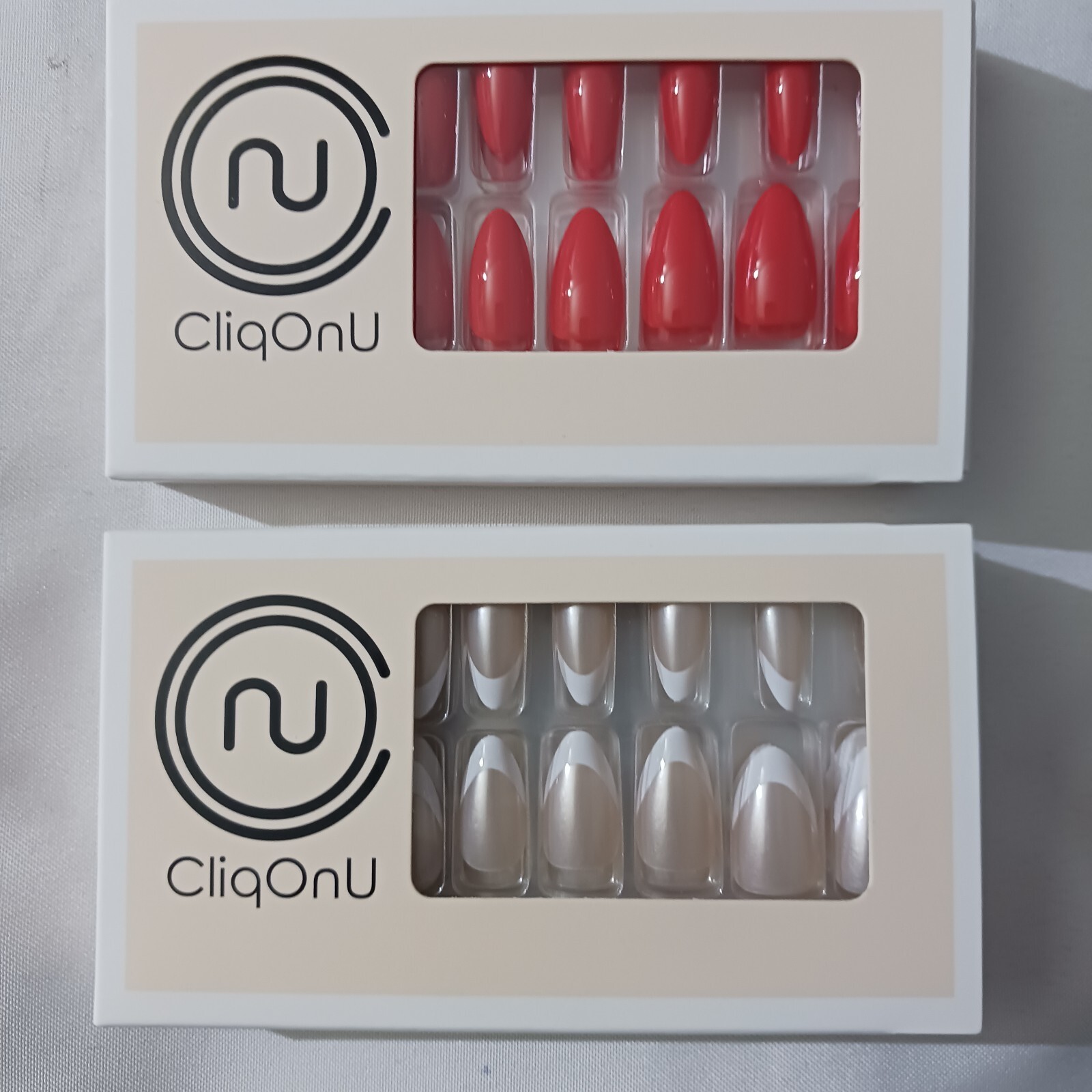 Press-On Nails Red Gold Medium Length Almond Shape Ready to Wear CLIQ ON U New