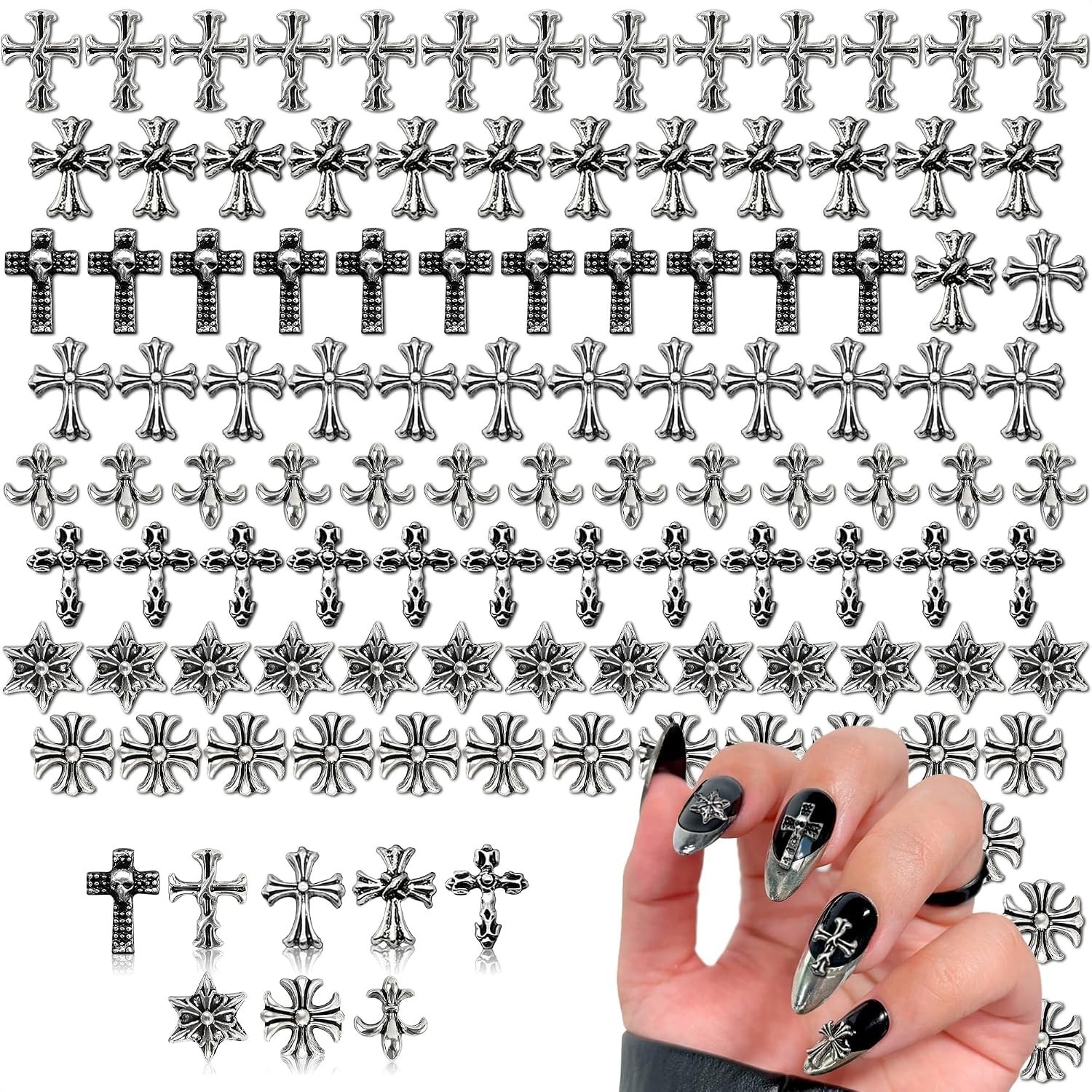 8 Unique 120 Pcs Cross Nail Charms for Press-On & Acrylic Nails – Glossy Finish